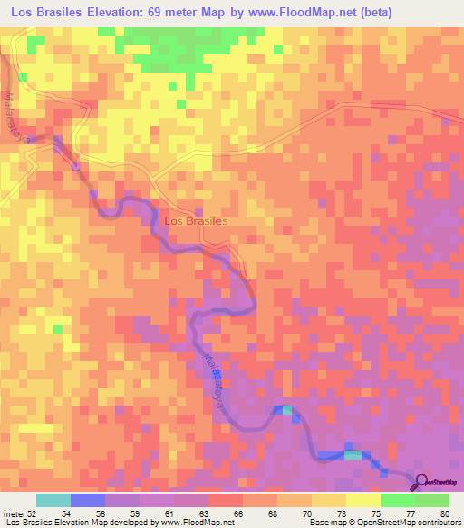 Los Brasiles,Nicaragua Elevation Map