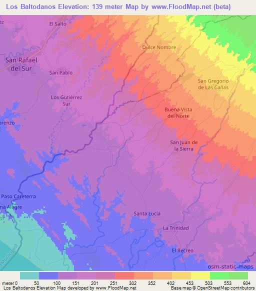 Los Baltodanos,Nicaragua Elevation Map