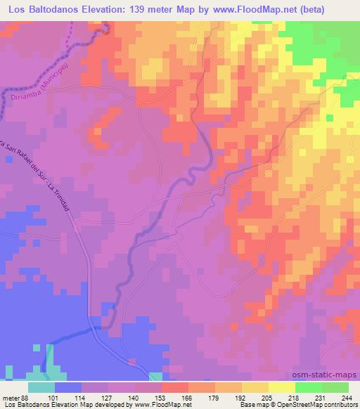 Los Baltodanos,Nicaragua Elevation Map