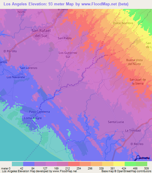 Los Angeles,Nicaragua Elevation Map