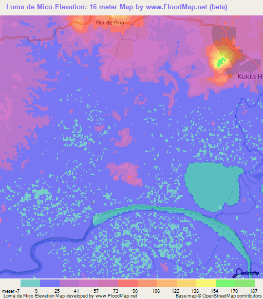 Loma de Mico,Nicaragua Elevation Map
