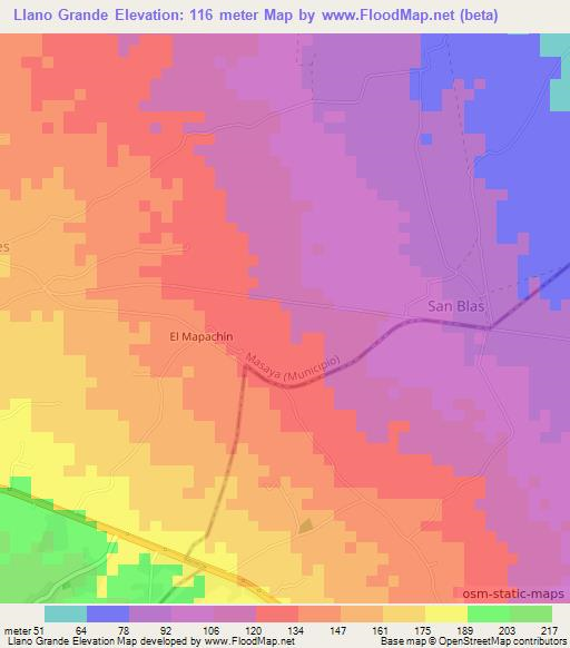 Llano Grande,Nicaragua Elevation Map