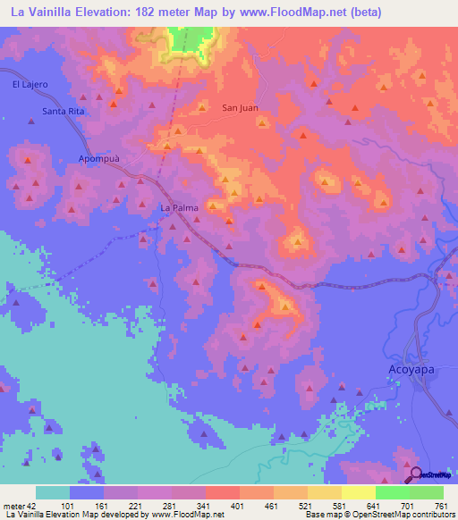 La Vainilla,Nicaragua Elevation Map