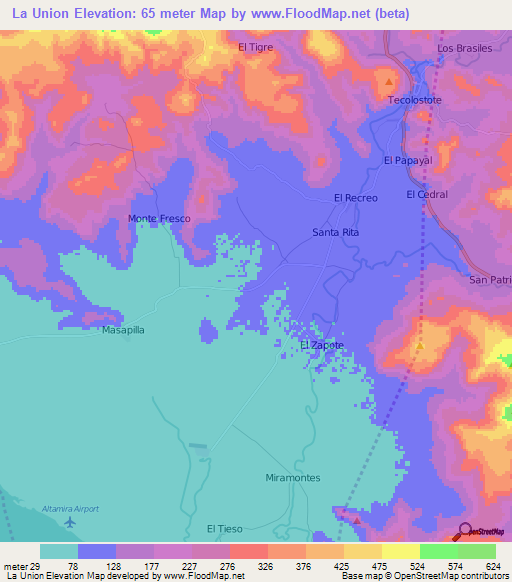 La Union,Nicaragua Elevation Map