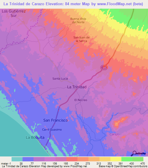 La Trinidad de Carazo,Nicaragua Elevation Map