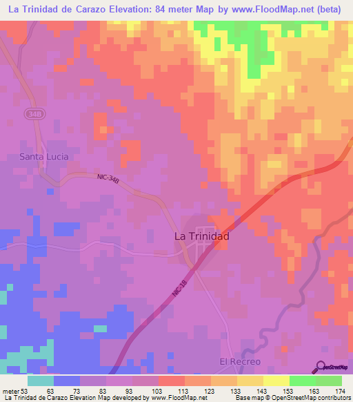 La Trinidad de Carazo,Nicaragua Elevation Map