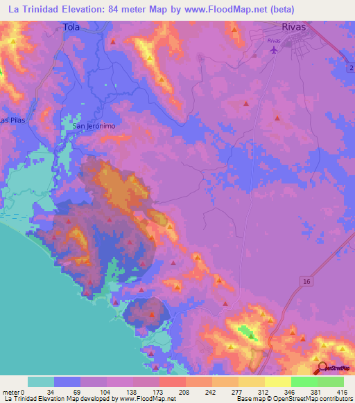 La Trinidad,Nicaragua Elevation Map