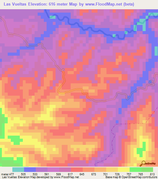 Las Vueltas,Nicaragua Elevation Map