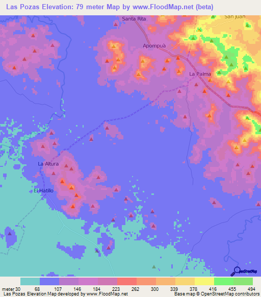 Las Pozas,Nicaragua Elevation Map