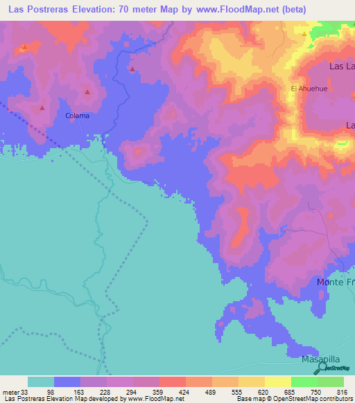 Las Postreras,Nicaragua Elevation Map