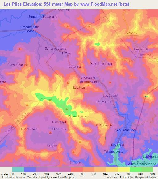 Las Pilas,Nicaragua Elevation Map