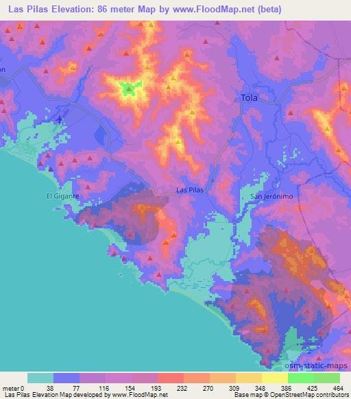 Las Pilas,Nicaragua Elevation Map