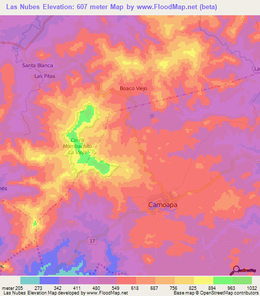 Las Nubes,Nicaragua Elevation Map