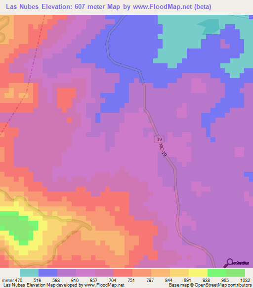 Las Nubes,Nicaragua Elevation Map