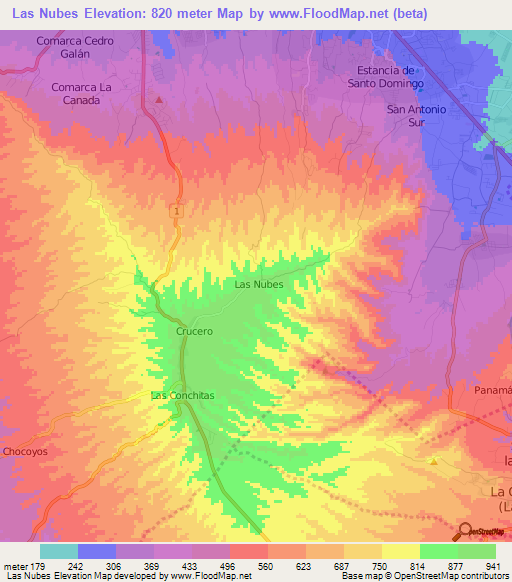 Las Nubes,Nicaragua Elevation Map