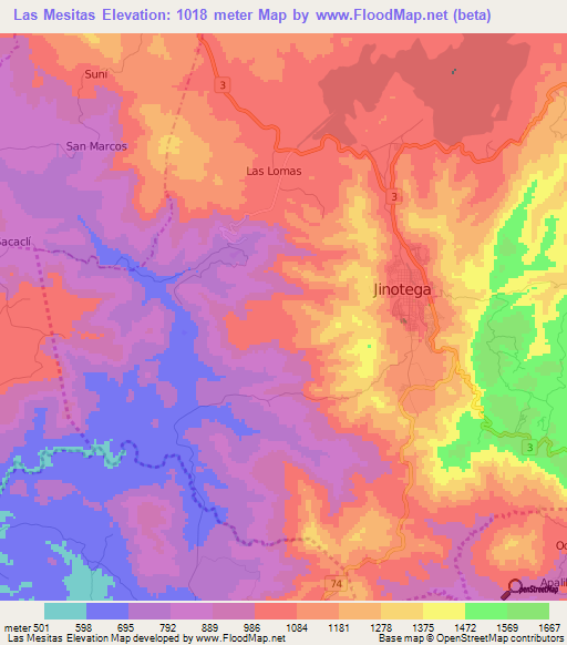Las Mesitas,Nicaragua Elevation Map