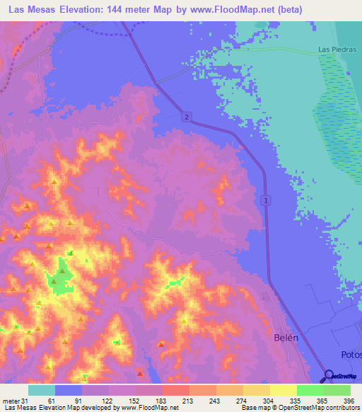 Las Mesas,Nicaragua Elevation Map