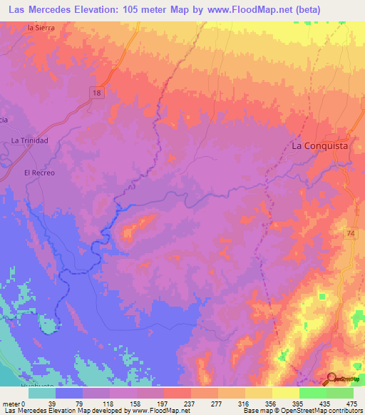 Las Mercedes,Nicaragua Elevation Map