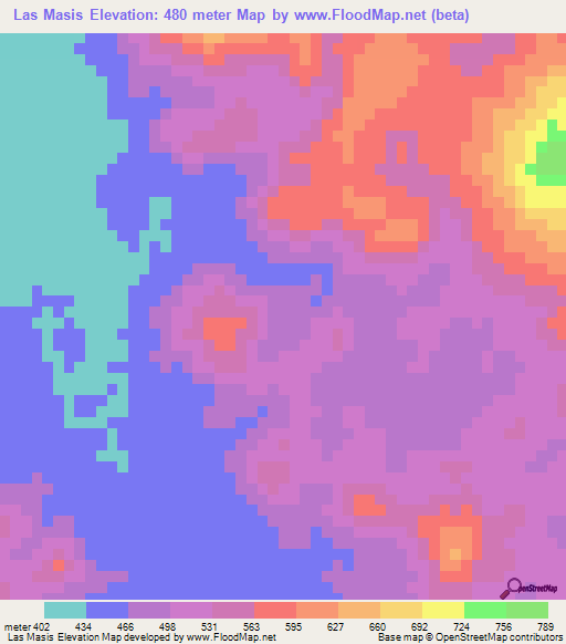 Las Masis,Nicaragua Elevation Map
