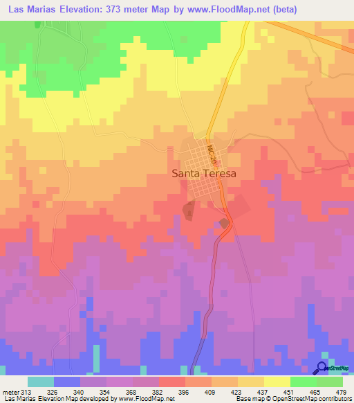 Las Marias,Nicaragua Elevation Map