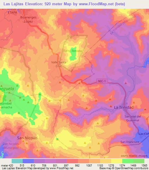 Las Lajitas,Nicaragua Elevation Map