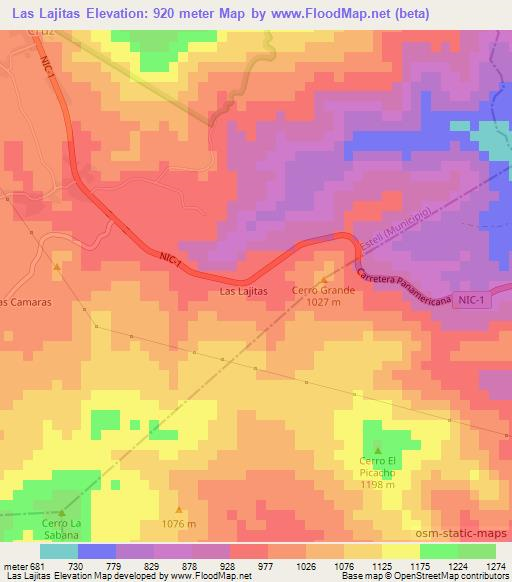 Las Lajitas,Nicaragua Elevation Map