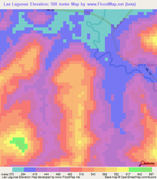 Las Lagunas,Nicaragua Elevation Map