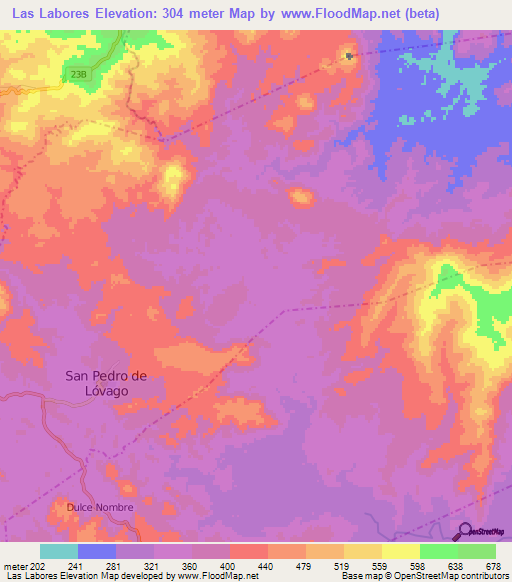 Las Labores,Nicaragua Elevation Map