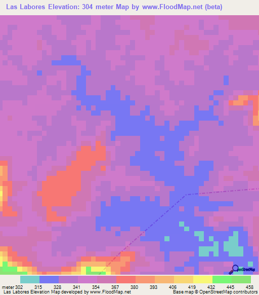 Las Labores,Nicaragua Elevation Map
