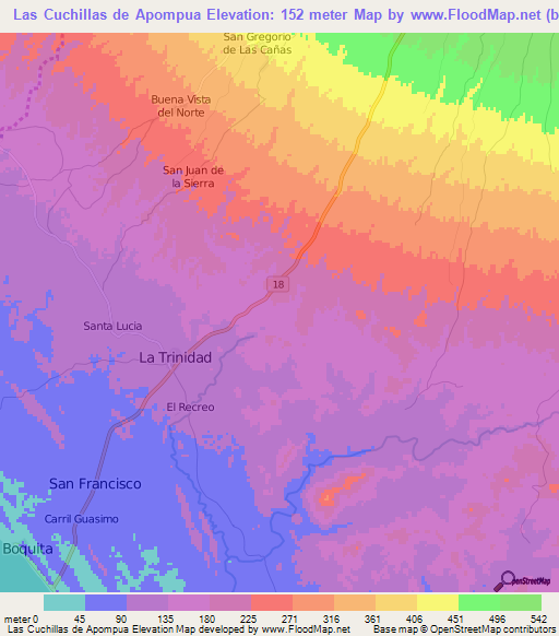 Las Cuchillas de Apompua,Nicaragua Elevation Map