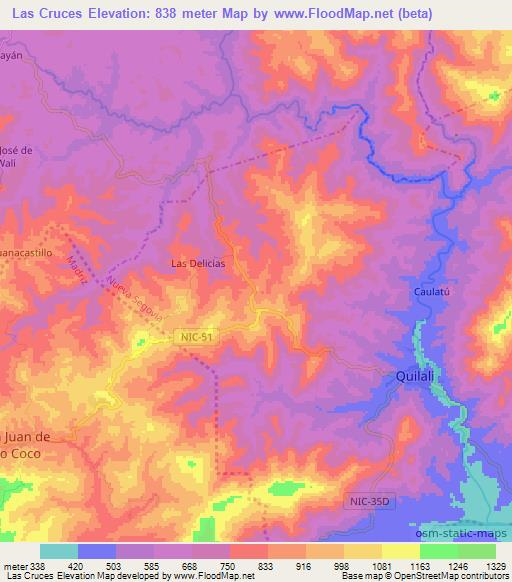 Las Cruces,Nicaragua Elevation Map