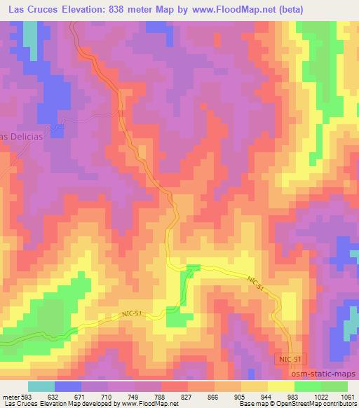 Las Cruces,Nicaragua Elevation Map