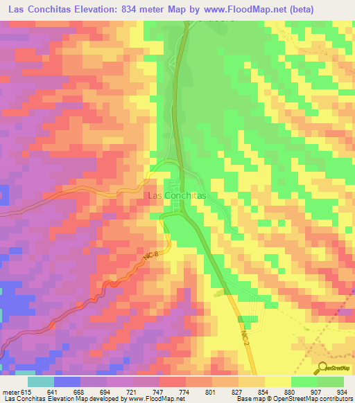 Las Conchitas,Nicaragua Elevation Map