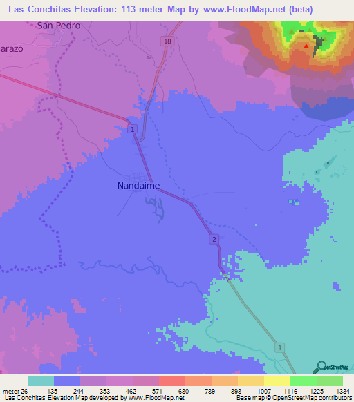 Las Conchitas,Nicaragua Elevation Map
