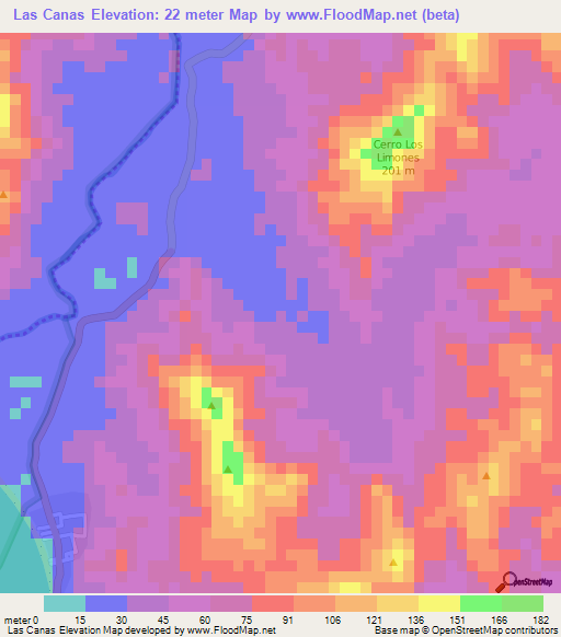Las Canas,Nicaragua Elevation Map