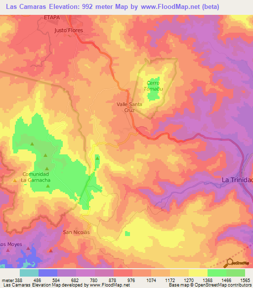 Las Camaras,Nicaragua Elevation Map
