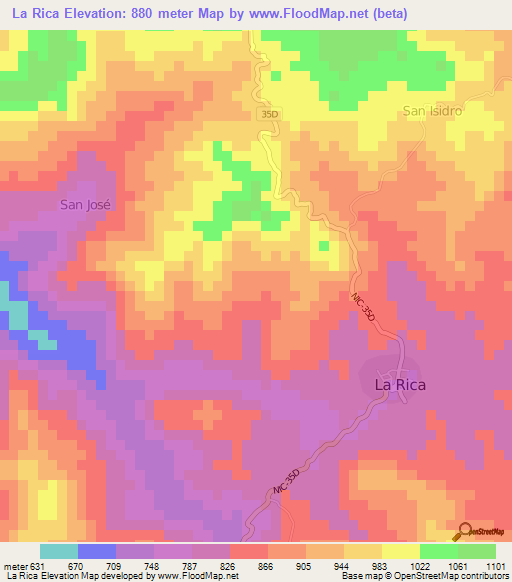 La Rica,Nicaragua Elevation Map