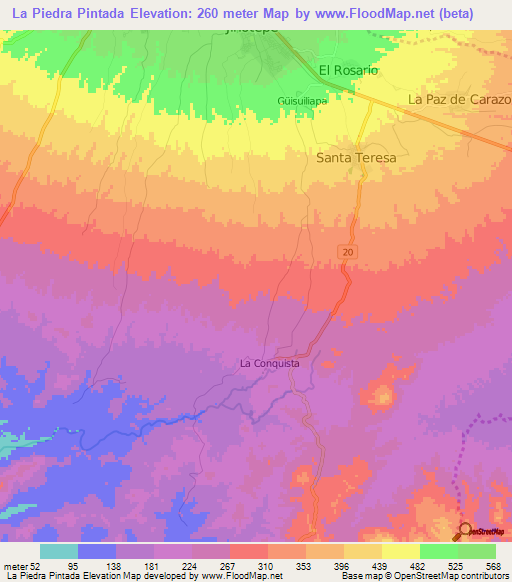 La Piedra Pintada,Nicaragua Elevation Map
