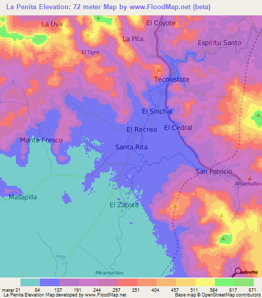 La Penita,Nicaragua Elevation Map
