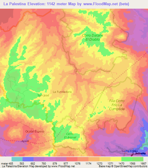 La Palestina,Nicaragua Elevation Map