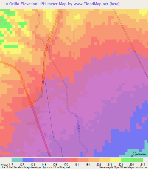 La Orilla,Nicaragua Elevation Map