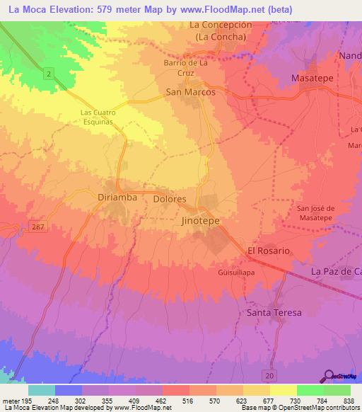 La Moca,Nicaragua Elevation Map