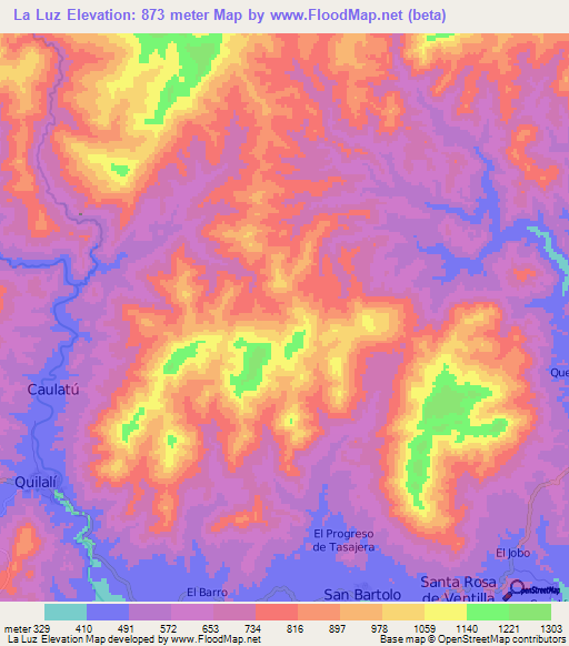 La Luz,Nicaragua Elevation Map