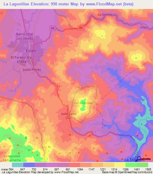 La Lagunillas,Nicaragua Elevation Map
