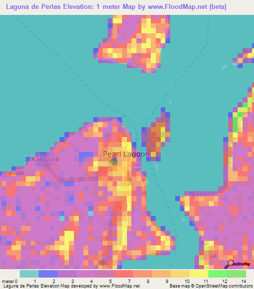 Laguna de Perlas,Nicaragua Elevation Map