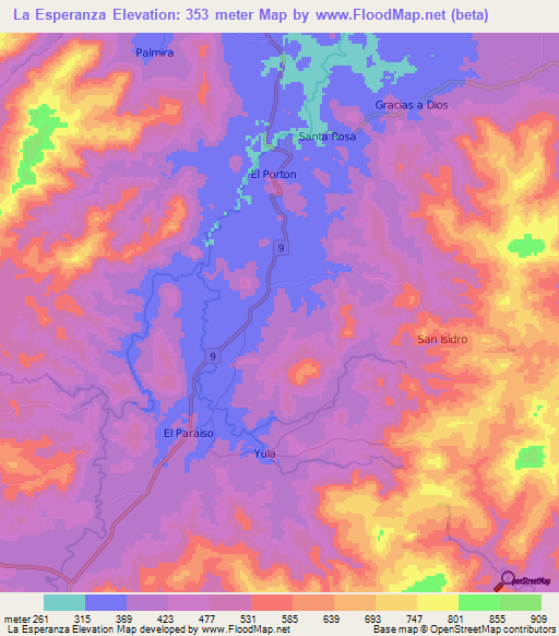 La Esperanza,Nicaragua Elevation Map