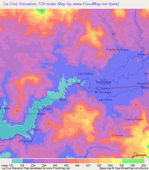 La Cruz,Nicaragua Elevation Map