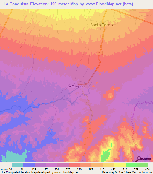 La Conquista,Nicaragua Elevation Map