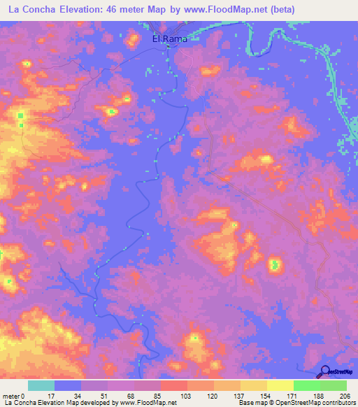 La Concha,Nicaragua Elevation Map