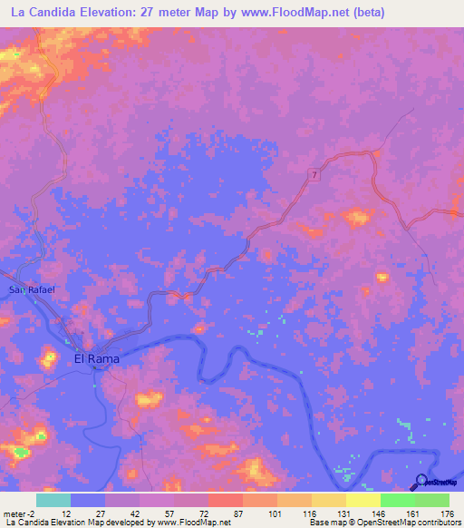 La Candida,Nicaragua Elevation Map